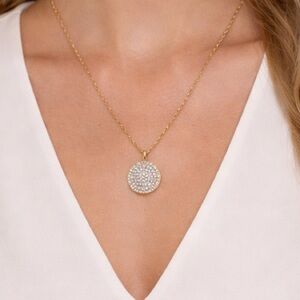 Jennifer K Company Gold Tone Rhinestone Pavé Disc Pendant Necklace (BR888/8)